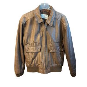 Vintage Ash Creek Trading Brown Genuine Leather Bomber Jacket Paisley Sz S